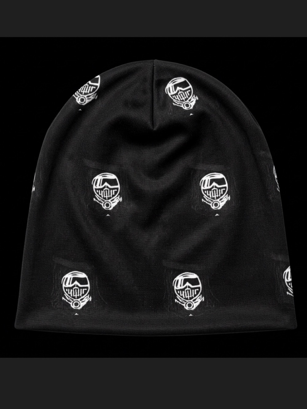 Black Beanie with White Helmet Print